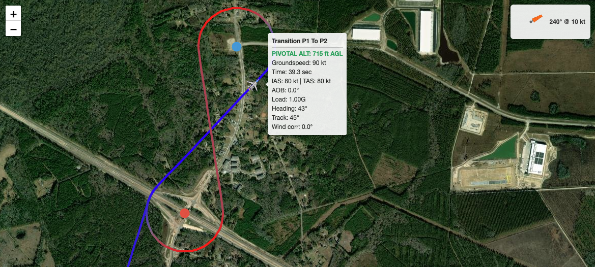 Maneuver Overlay showing flight maneuver path on satellite map